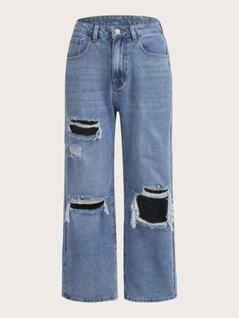 Ripped Straight Leg Jeans