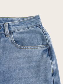 ROMWE 破洞直筒牛仔褲 - 淺色水洗藍 - 查看 4