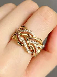 1pc Glamorous Cubic Zirconia Ring For Women For Valentine's Day Gift Wedding Jewelry,Mom,Mother,Mother's Day,Gift - Yellow Gold - View 3