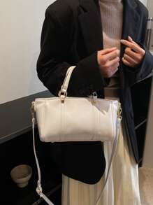極簡風格雙把手波士頓包 - 米色 - 查看 4
