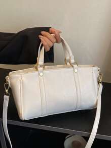 極簡風格雙把手波士頓包 - 米色 - 查看 5