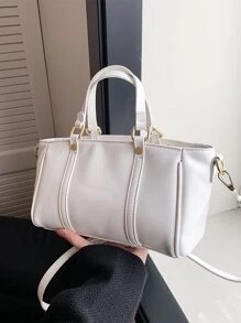 極簡風格雙把手波士頓包 - 米色 - 查看 6