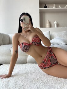 平面印花結綁式沙灘比基尼套裝 - 彩色 - 查看 5