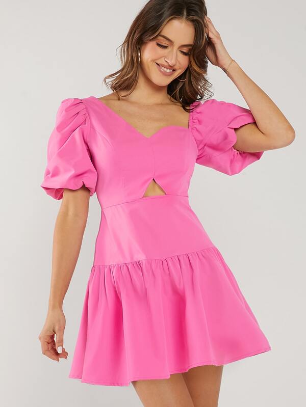 SHEIN Unity Vestito con manica a sbuffo e collo asimmetrico