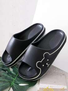 Women Bear Design Open Toe Slides Fashion Black Slide Shoes - Black - View 2