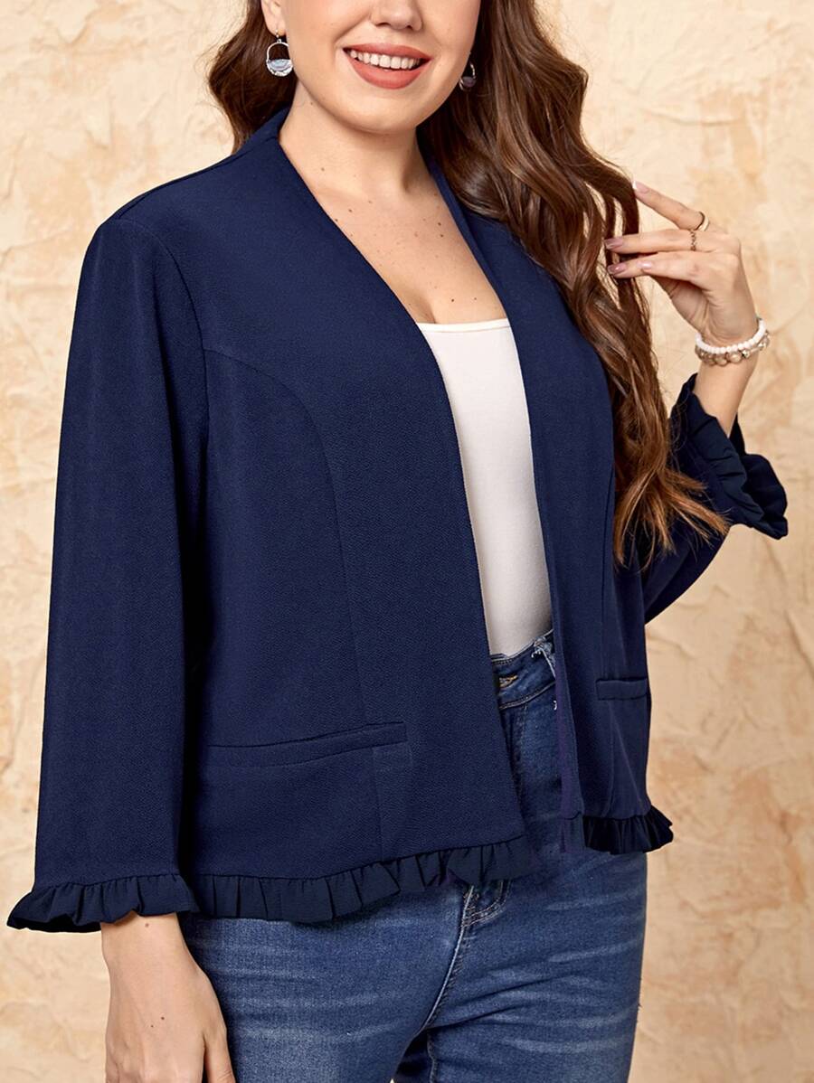 EMERY ROSE 大碼褶邊開門襟夾克 - 藏蓝色 - 查看 1