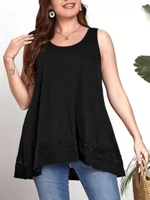 EMERY ROSE Plus Contrast Guipure Lace Tank Top - Black - View 1