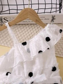 Đầm bé gái Bất đối xứng phân lớp Chấm bi Dễ thương - trắng - Xem 4