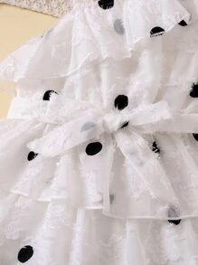 Đầm bé gái Bất đối xứng phân lớp Chấm bi Dễ thương - trắng - Xem 5