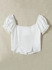 SHEIN Qutie 水溶蕾絲拼接泡泡袖襯衫