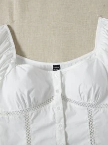 SHEIN Qutie 水溶蕾絲拼接泡泡袖襯衫