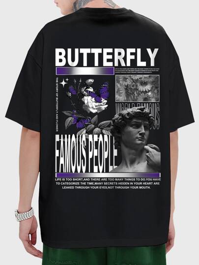 تي شيرت شعار نحت و جرافيك زهر للشباب