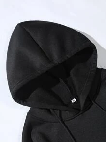 Manfinity LEGND Men Japanese Letter Graphic Drawstring Hoodie - Black - View 5