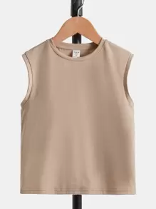 SHEIN Chàng trai trẻ In chữ cái và nhiệt đới Áo ba lỗ - Màu Khaki - Xem 3