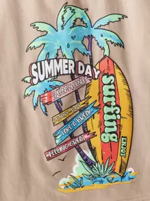 SHEIN Chàng trai trẻ In chữ cái và nhiệt đới Áo ba lỗ - Màu Khaki - Xem 4