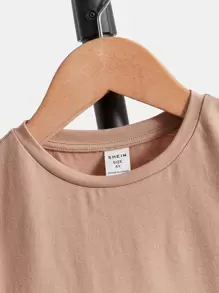 SHEIN Chàng trai trẻ In chữ cái và nhiệt đới Áo ba lỗ - Màu Khaki - Xem 5