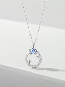 Cubic Zirconia Charm Silver Necklace - Multicolor - View 1