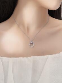 Cubic Zirconia Charm Silver Necklace - Multicolor - View 2