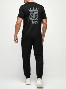 Manfinity Men Crown & Letter Graphic Tee & Joggers - Black - View 1