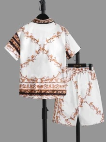 SHEIN Leap Crew 中小童男孩1件巴洛克印花襯衫和短褲