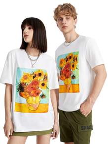 Manfinity 1pc Sunflower Print Tee - White - View 1