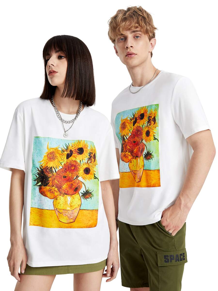 Manfinity 1pc Sunflower Print Tee - White - View 1