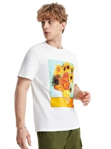 Manfinity 1pc Sunflower Print Tee - White - View 5