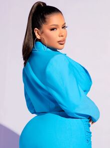 SHEIN SXY Plus Lapel Neck Single Button Crop Blazer - Mint Blue - View 5