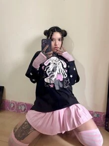 ROMWE Anime Áo thun nữ Hoạt hình Con số Giải trí - màu đen - Xem 1