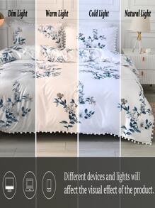 3pcs Floral Pom-Pom Duvet Cover Set, Available In Twin/Queen/King Size, Farmhouse Style Bedding Set, Includes 1 Duvet Cover With Zipper, 2 Pillow Shams, Super Soft Microfiber, Gift For Her - Multicolor - View 6