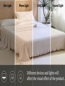 Solid Color Ruffle Decor Flat Sheet - Beige - View 7