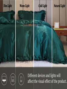 3pcs Satin Duvet Cover Set, Imitation Silk Bedding Set, Solid Color Quilt Cover Set (1pc Duvet Cover And 2pcs Pillowcases) - Green - View 8