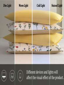 花卉图案枕套套装，4 件装，黄色花朵枕套，植物纯色田园风格枕套，轻盈枕套，男女皆宜的礼物 - 彩色 - 查看 7
