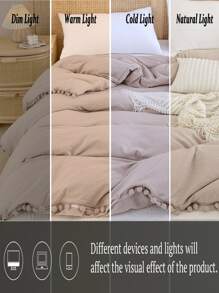 Pom Pom Decor Duvet Cover Without Filler - Camel - View 7