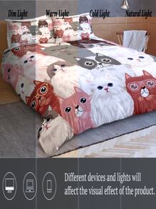 Cat Pattern Duvet Cover Set Without Filler