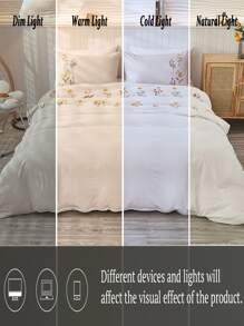 Floral Embroidered Duvet Cover Set (Without Filler) - Beige - View 7