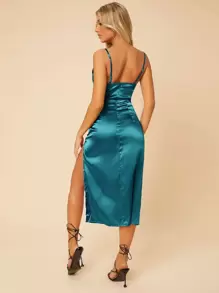 SHEIN PETITE 高衩吊帶連衣裙 - 水鴨藍 - 查看 2