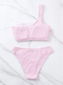 Swim Mod Conjunto de bikini con textura de un hombro para playa en verano