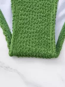 SHEIN Swim Summer Beach Textured One Shoulder Bikini Set - Army Green - View 6