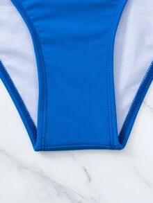 Ruffle Mesh Trim One Piece Swimsuit - Royal Blue - View 6