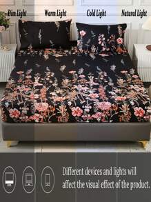 3pcs Floral Print Fitted Sheet Set Without Filler - Multicolor - View 7