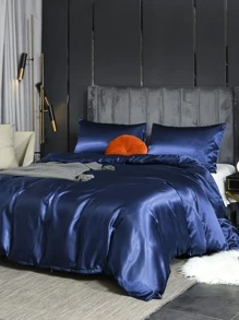 3pcs Satin Duvet Cover Set, Imitation Silk Bedding Set, Solid Color Quilt Cover Set (1pc Duvet Cover And 2pcs Pillowcases)