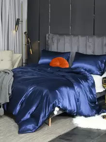 3pcs Satin Duvet Cover Set, Imitation Silk Bedding Set, Solid Color Quilt Cover Set (1pc Duvet Cover And 2pcs Pillowcases)
