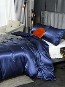 3pcs Satin Duvet Cover Set, Imitation Silk Bedding Set, Solid Color Quilt Cover Set (1pc Duvet Cover And 2pcs Pillowcases)