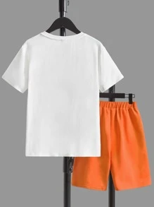 SHEIN Boys Tropical Print Tee & Drawstring Waist Track Shorts - Multicolor - View 2