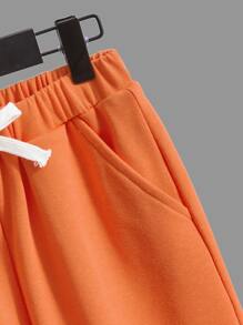 SHEIN Boys Tropical Print Tee & Drawstring Waist Track Shorts - Multicolor - View 3