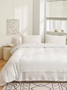 白色蓬松球装饰被套套装,波西米亚农舍风格三件套,迷你蓬松球装饰,白色柔软超细纤维被套,男女通用,包含1个被套和2个枕套,不含被芯 - 白色 - 查看 8