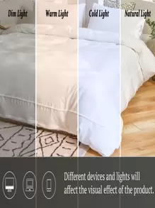 白色蓬松球装饰被套套装,波西米亚农舍风格三件套,迷你蓬松球装饰,白色柔软超细纤维被套,男女通用,包含1个被套和2个枕套,不含被芯 - 白色 - 查看 9