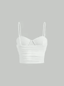 SHEIN MOD Ruched Bustier Cami Top - White - View 1