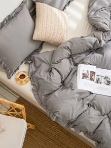 Ruffle Trim Duvet Cover Sets Without Filler - Light Grey - View 7